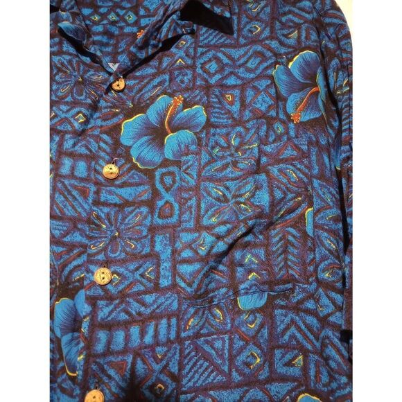 Anchor Blue Shirt Men's 2xl Blue Hibiscus Hawaiian Button Front Short Sleeve - Picture 4 of 7